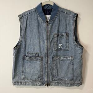 BDG Men's Chore Vest Cargo Full Zip Denim Blue Large